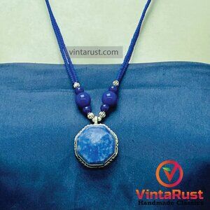 Genuine Royal Blue Lapis Lazuli Stones Necklace, Handmade Gemstone Pendant